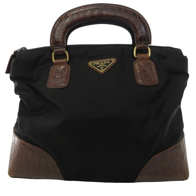 プラダ PRADA テスートナイロン ハンドバッグ ミニバッグ クロコ型押し  