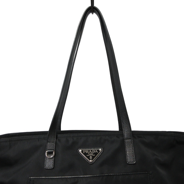 PRADA ハンドバッグ　テスートナイロン　三角ロゴプレート　黒　レザー PRADA 美品 プラダ テスート 三角ロゴプレート プラハンドル