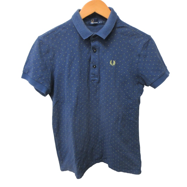 フレッドペリー FRED PERRY ポロシャツ カットソー 総柄 刺繡 半袖 紺 