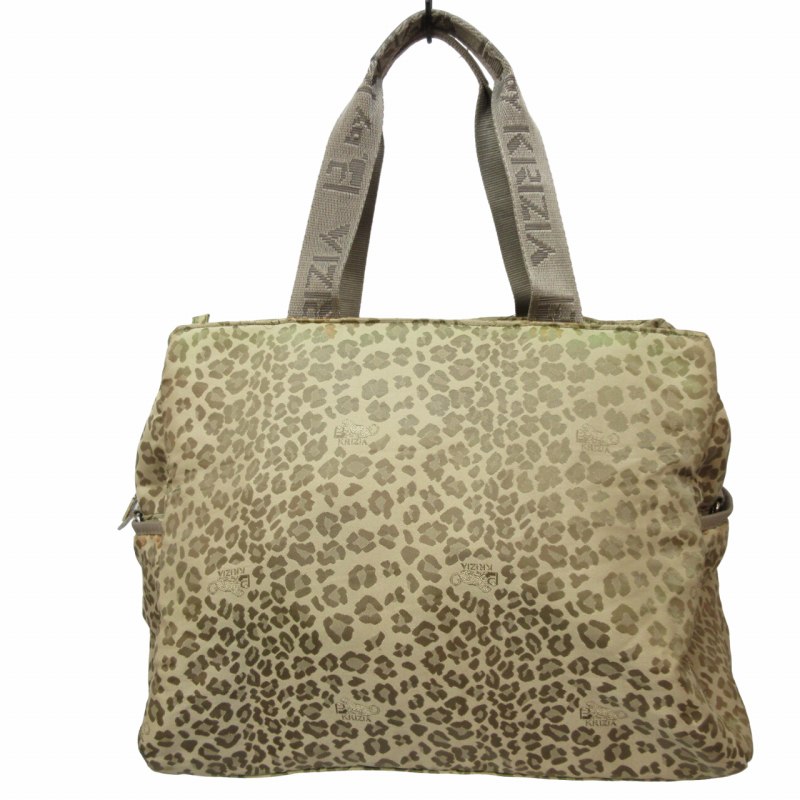 ヒョウ柄キャンバスハンドバッググレー系 クリッツィア KRIZIA ハンドバッグ ボストンバッグ レオパード柄