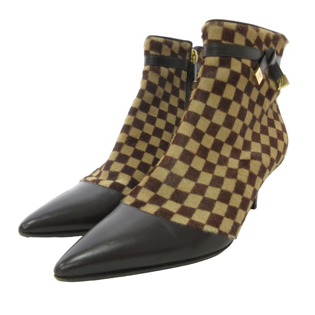 LOUIS VUITTON ハラコパンプスダミエソバージュ34[21cm]