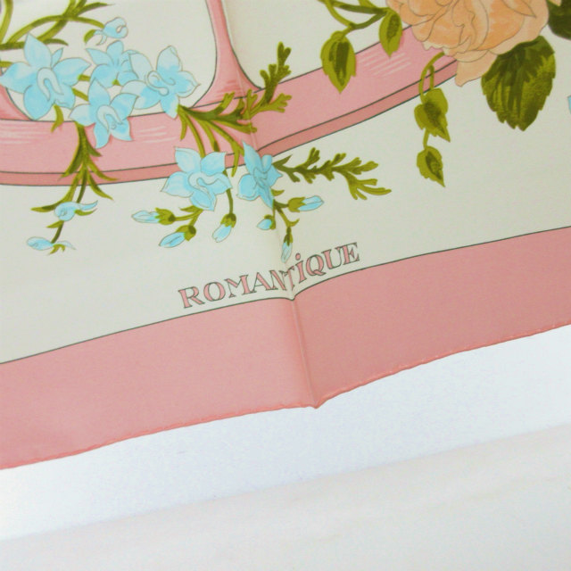 エルメス HERMES 美品 ROMANTIQUE カレ90 スカーフ ストール 花柄 