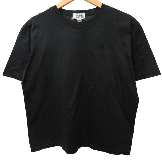 エルメス HERMES ロゴ刺繍Tシャツ カットソー 半袖 黒 ブラック XS 