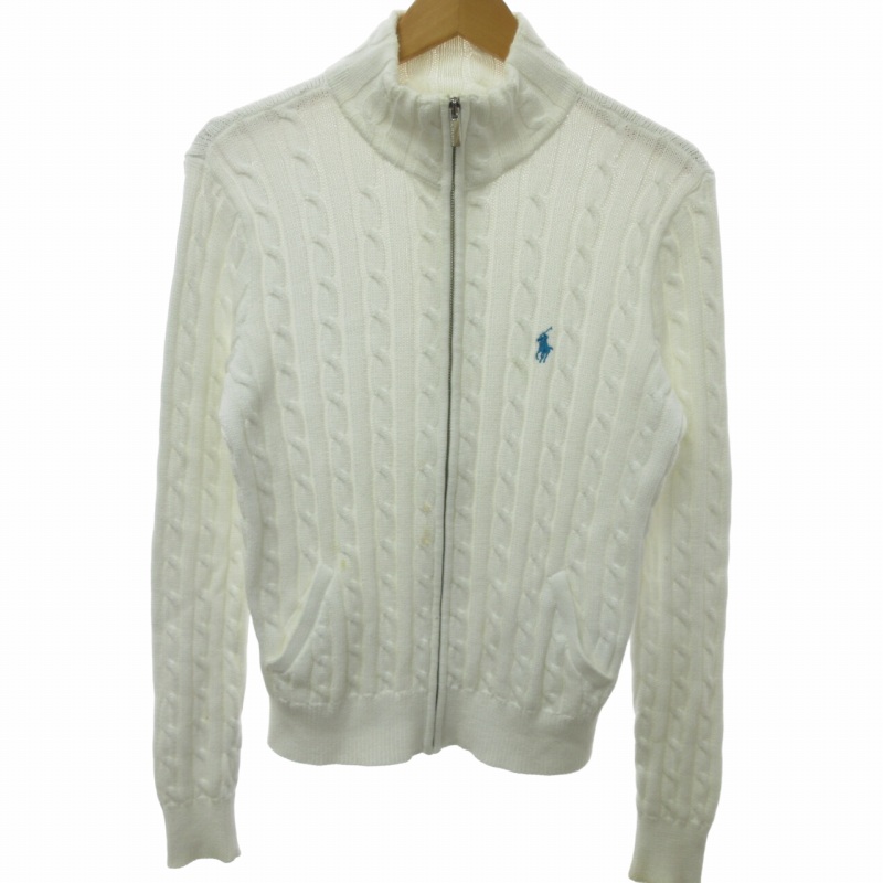 ラルフローレン スポーツ ケーブル ニット ジップアップ　ホース 刺繍 ロゴ 白 ラルフローレンスポーツ ケーブルニット ジップアップ 刺繍ロゴ