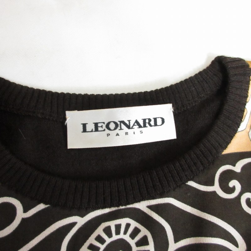 レオナール LEONARD PARIS シルクプリント ニットワンピース 切替 
