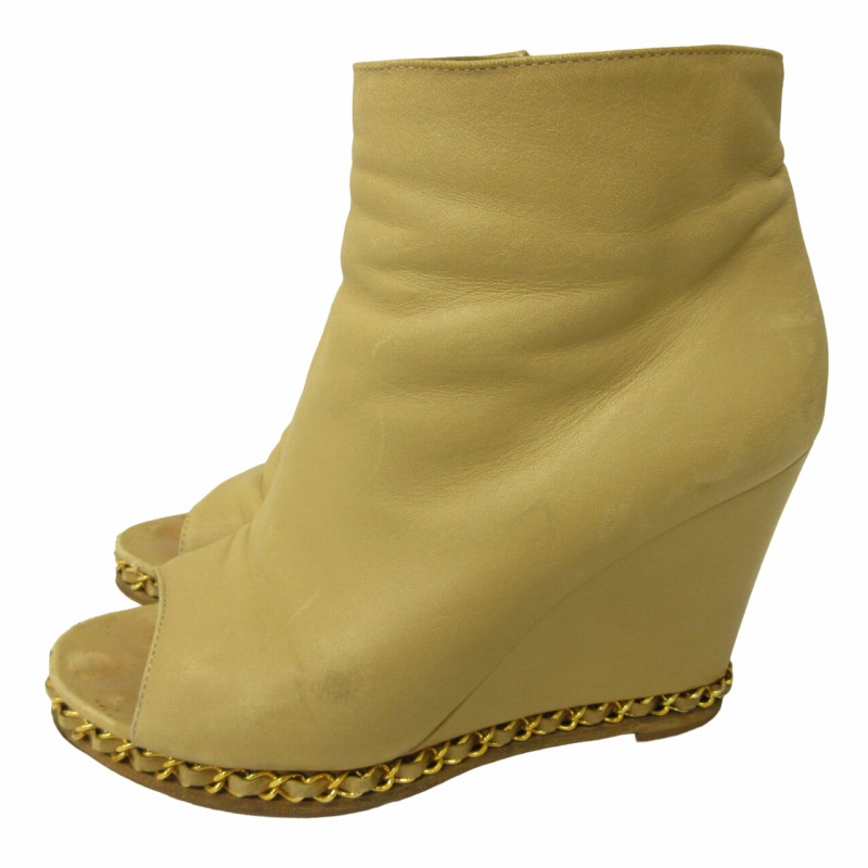 シャネル CHANEL チェーンディテールラムスキンウェッジソールブーツ  