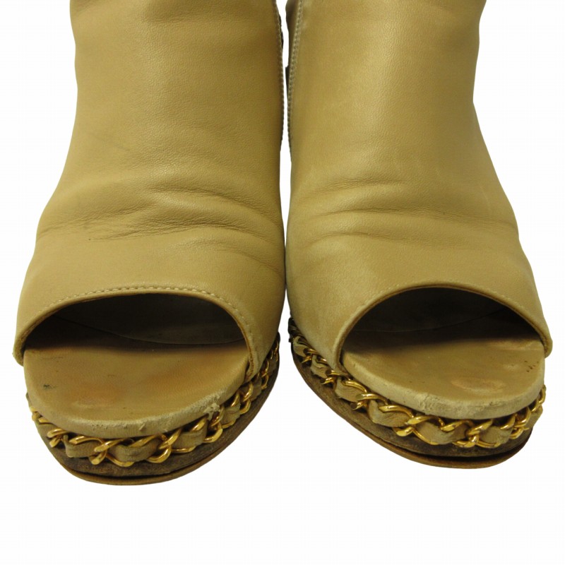 シャネル CHANEL チェーンディテールラムスキンウェッジソールブーツ  