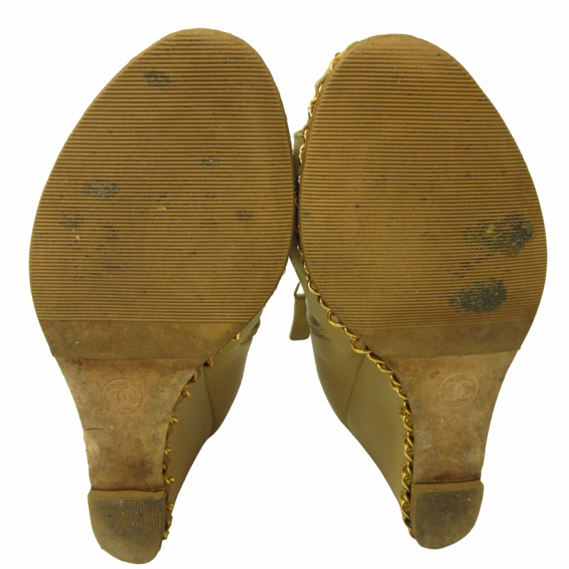 シャネル CHANEL チェーンディテールラムスキンウェッジソールブーツ  