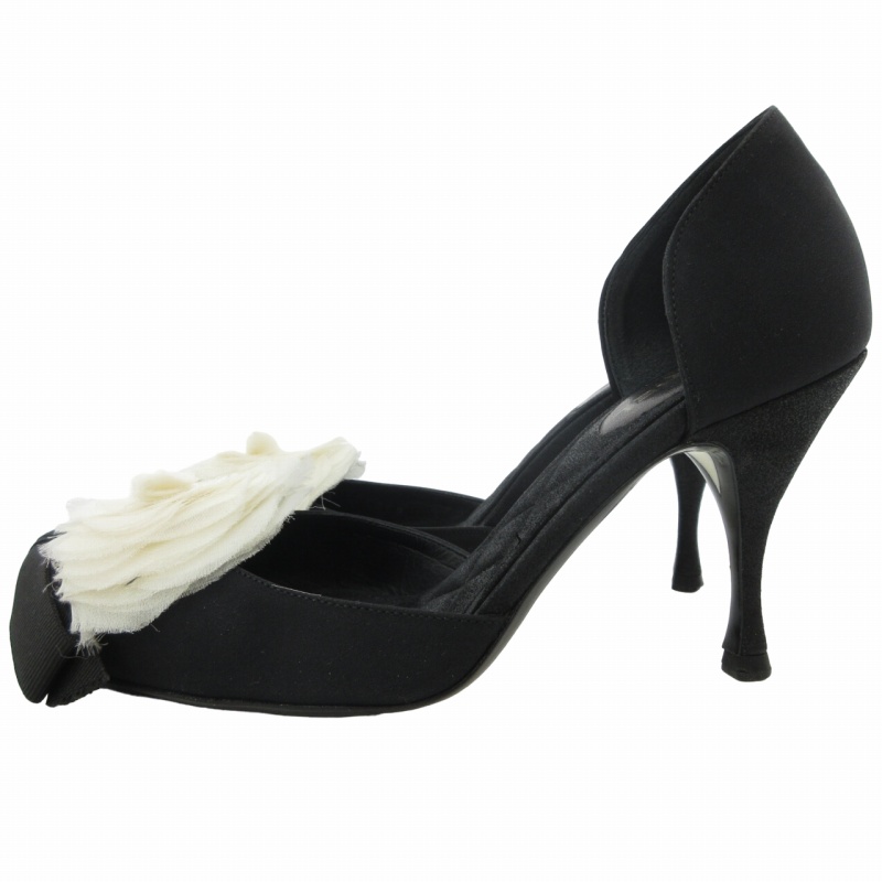 シャネル CHANEL カメリアリボン パンプス マトラッセ シューズ 靴 黒