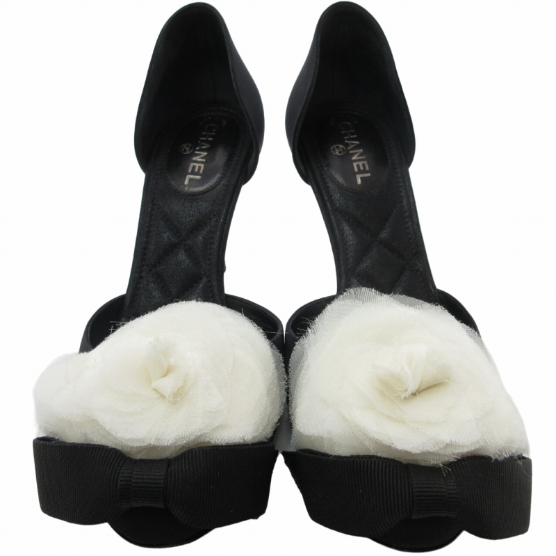 シャネル CHANEL カメリアリボン パンプス マトラッセ シューズ 靴 黒