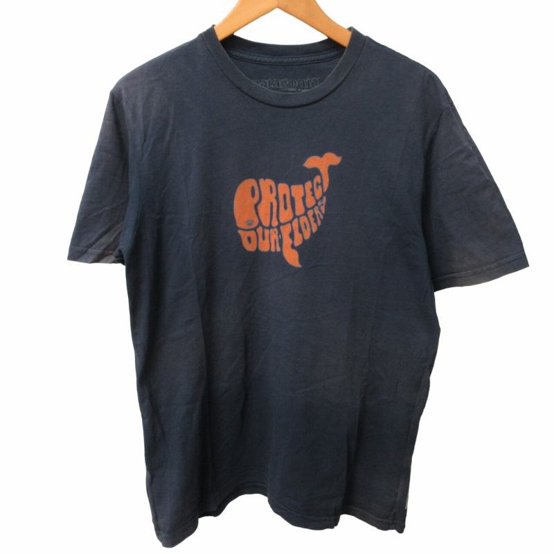 【関税込み】Hugo ネイビー ロゴプリント Tシャツ パタゴニア Patagonia プリントTシャツ カットソー 半袖 紺