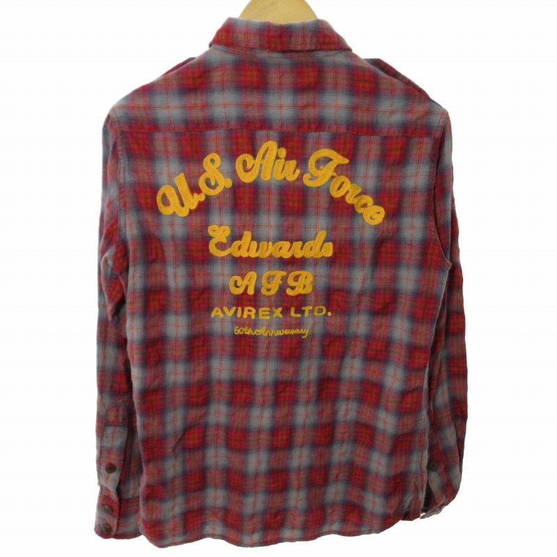 アヴィレックス AVIREX USA チェックシャツ カジュアル 刺繍 長袖 赤