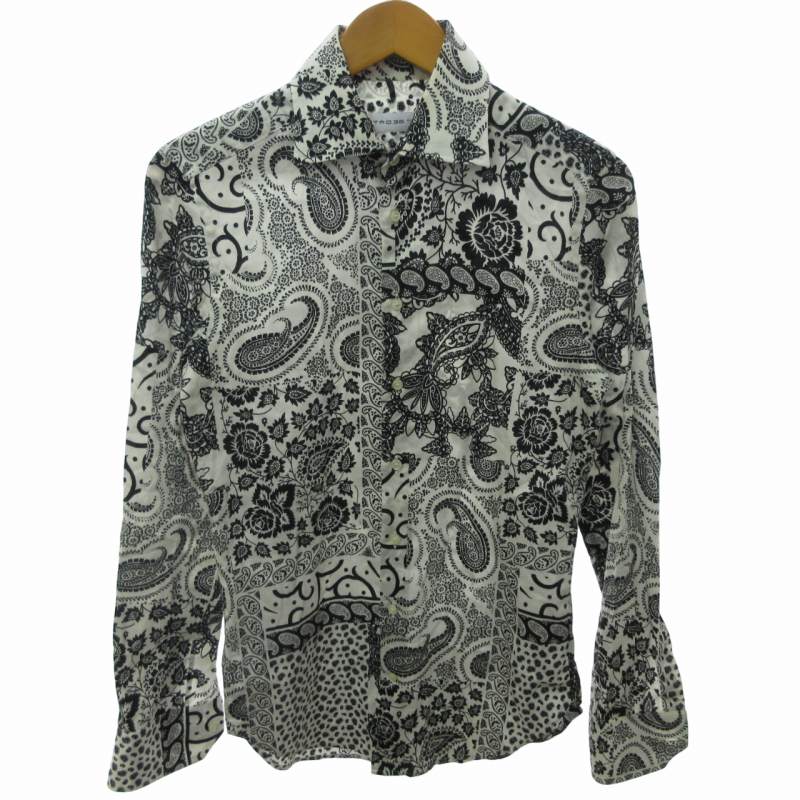 エトロ ETRO 美品 総柄シャツ ペイズリー イタリア製 長袖 白 黒 