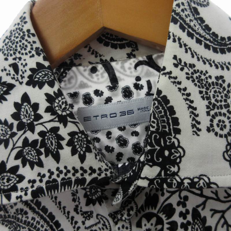 エトロ ETRO 美品 総柄シャツ ペイズリー イタリア製 長袖 白 黒  