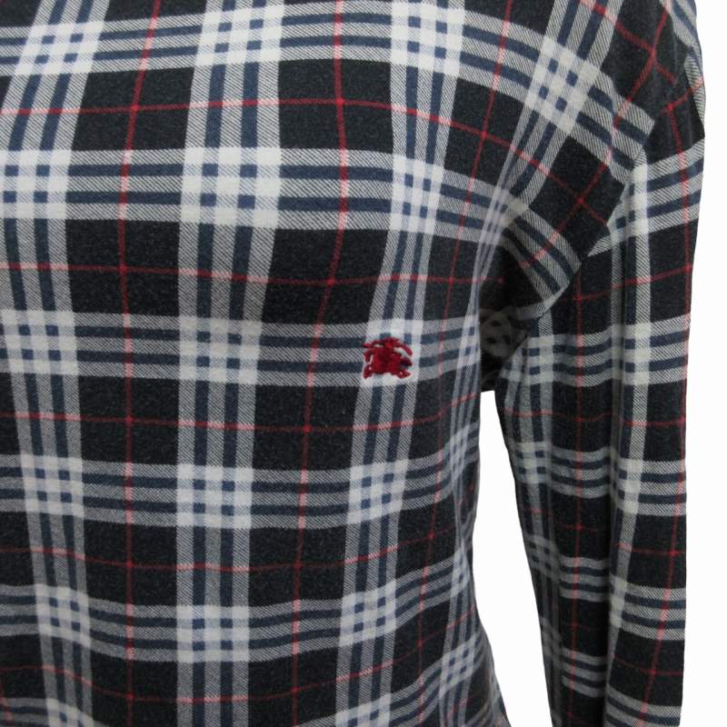 美品　バーバリーロンドン　ノバチェック　リブニット切り替えカットソー　ロゴ刺繍 72◇BURBERRY LONDONノバチェック切替カットソー TS0708-2