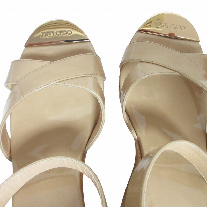 1595 未使用 ひっかかり ジミーチュウ レザー/コルク サンダル 