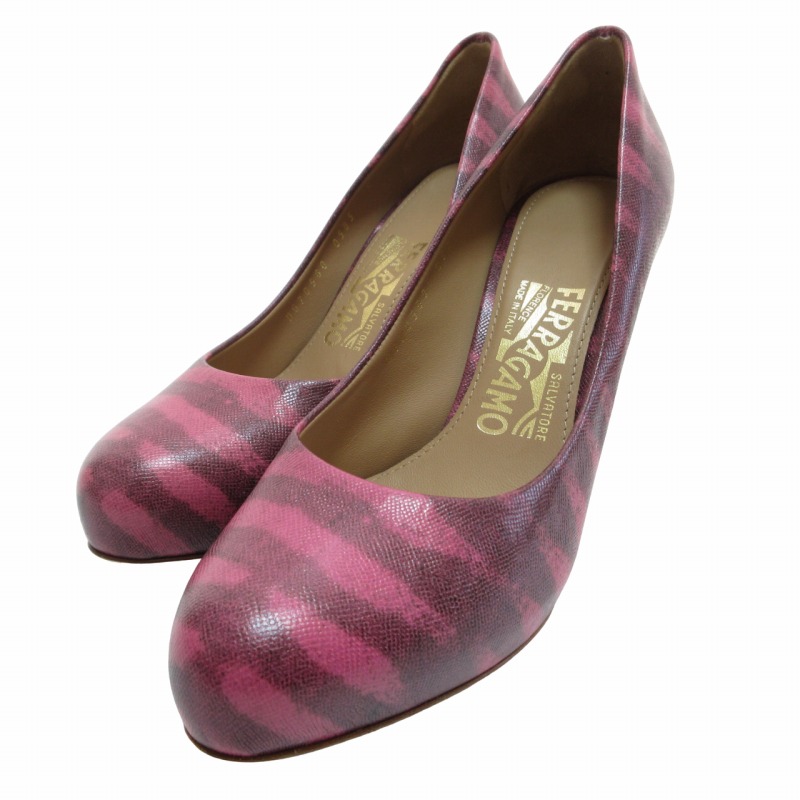 Salvatore Ferragamo フェラガモレザーヒールパンプス SALVATORE FERRAGAMO(サルヴァトーレフェラガモ)パープルレザー