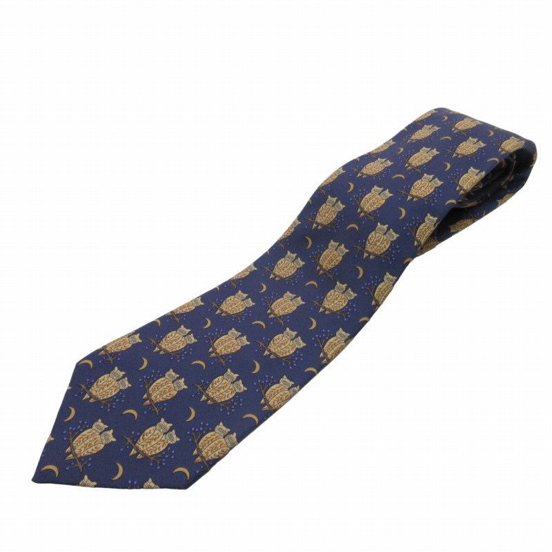 中古】エルメス HERMES 美品 5609MA ネクタイ H柄 シルク100 ネイビー