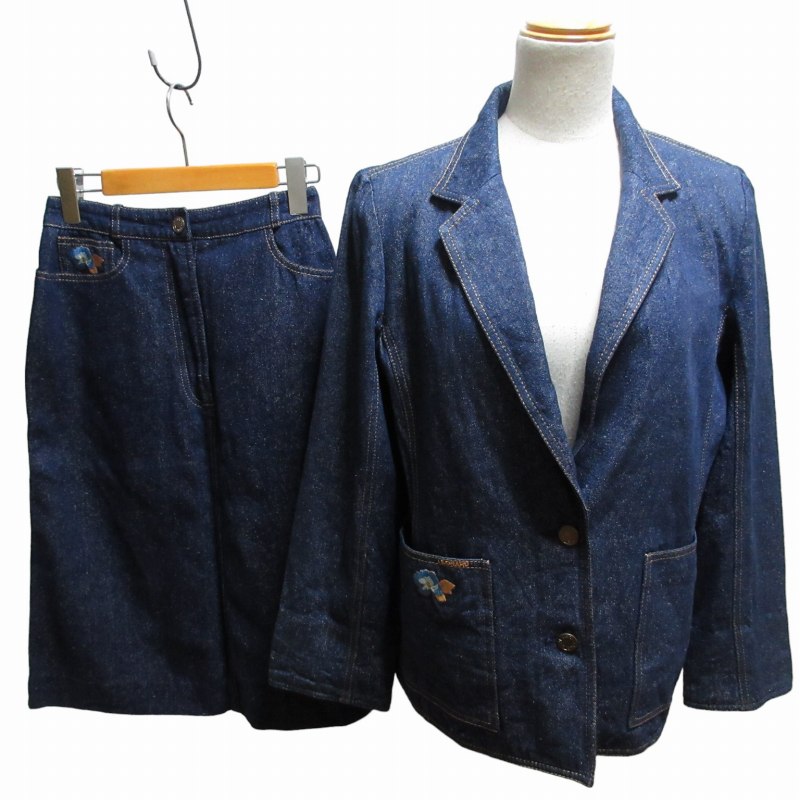 試着程度☆LEONARD☆ブルー&ネイビーAラインカンカンワンピース 40