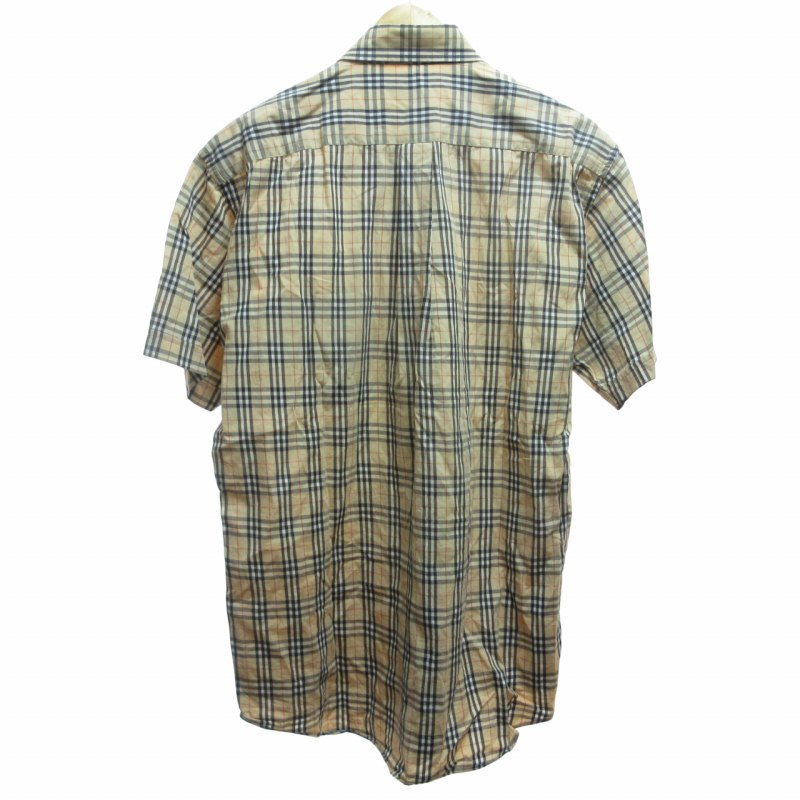 【Burberrys】希少90sロゴ刺繍ノバチェック柄金ボタン半袖ポロシャツ Burberrys】希少90sロゴ刺繍ノバチェック柄金ボタン半袖
