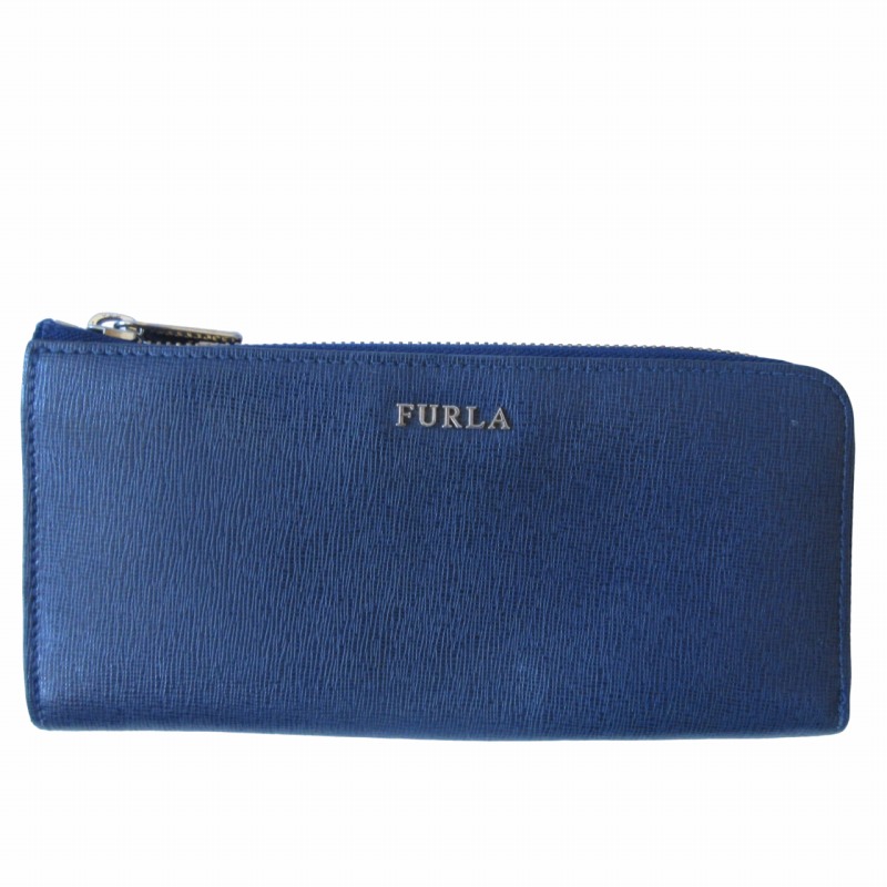 フルラ FURLA 長財布 ウォレット ラウンドファスナー ロゴ レザー 紺 