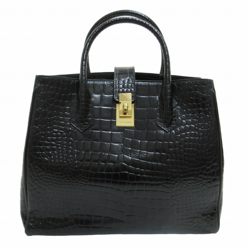 ルサックアダム Les sacs Adam レザーハンドバッグ クロコ型押し 