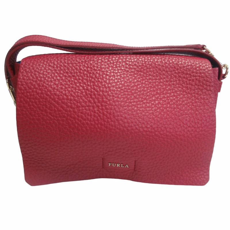 フルラ FURLA 2WAY ハンドバッグ ショルダー シボレザー スクエア 赤 