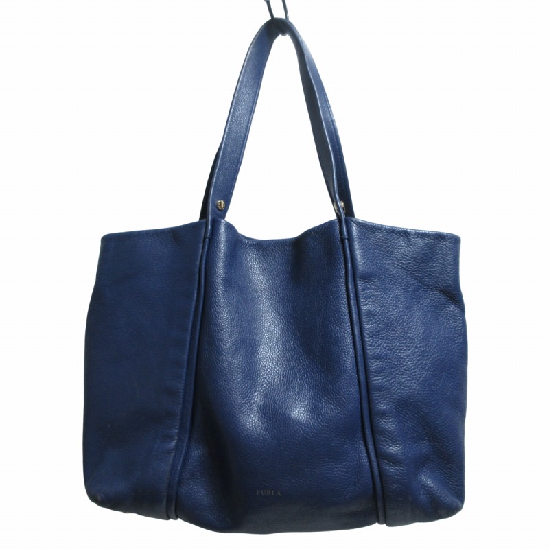 フルラ FURLA トートバッグ ハンド レザー シボ革 紺 ネイビー IBO54 