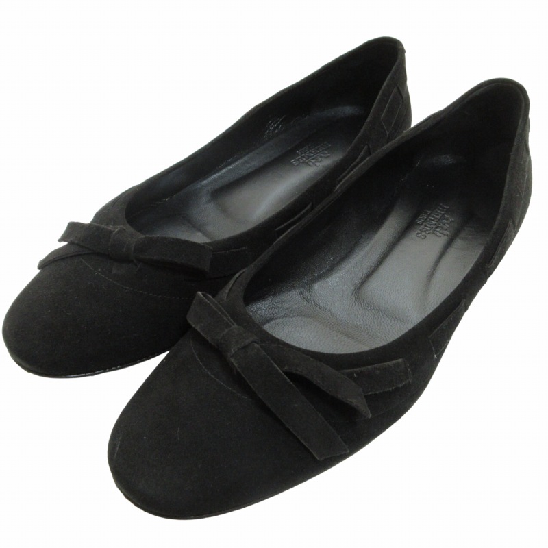 エルメス HERMES スエード リボン フラットシューズ パンプス ラウンド