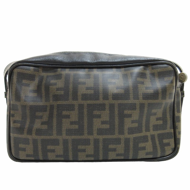 フェンディ FENDI ヴィンテージ PVC×レザー スクエアショルダーバッグ 