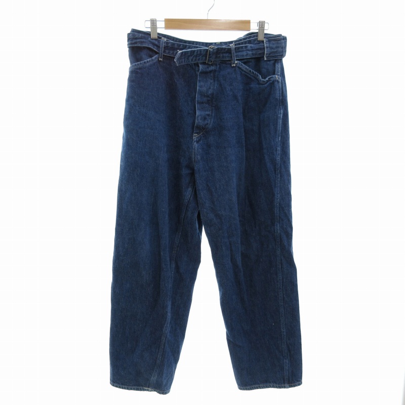 コモリ COMOLI 21SS デニムベルテッドパンツ ジーンズ ワイド ボタン 