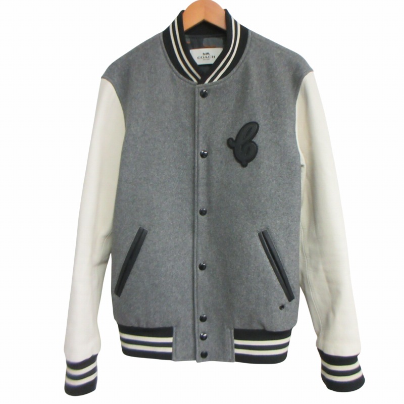 コーチ COACH 美品 ICON COACH LEATHER AND WOOL VARSITY JACKET  