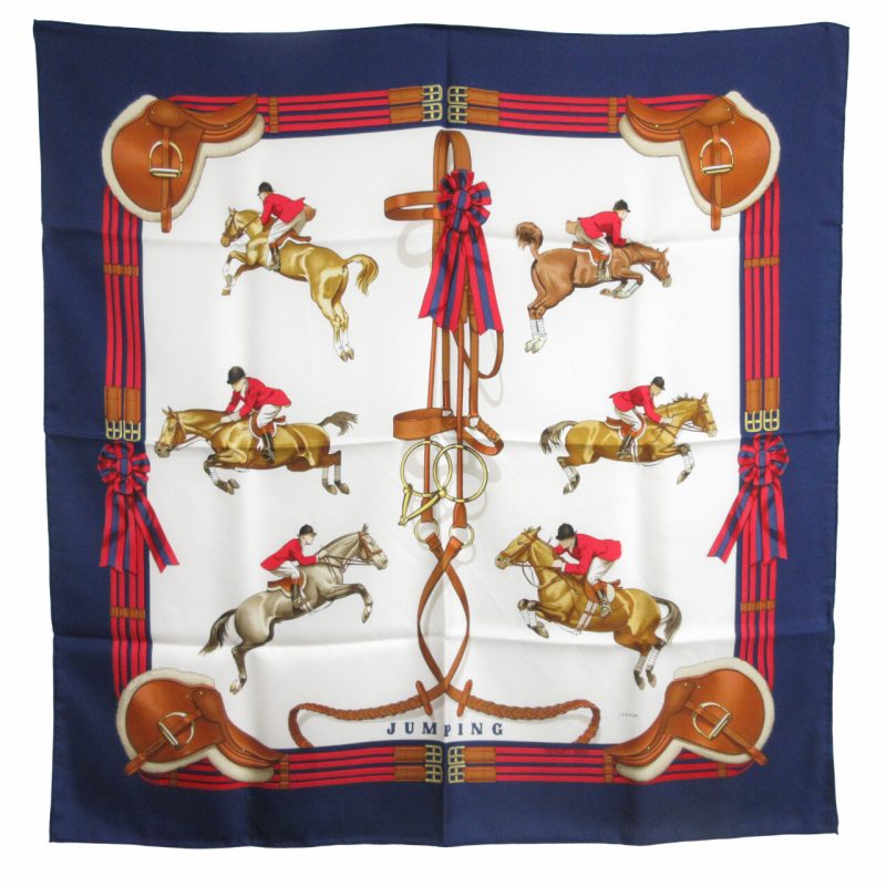 美品 HERMES カレ90 JUMPING LEDOUX シルク スカーフ 美品 エルメス シルク スカーフ カレ90 JUMPING LEDOUX