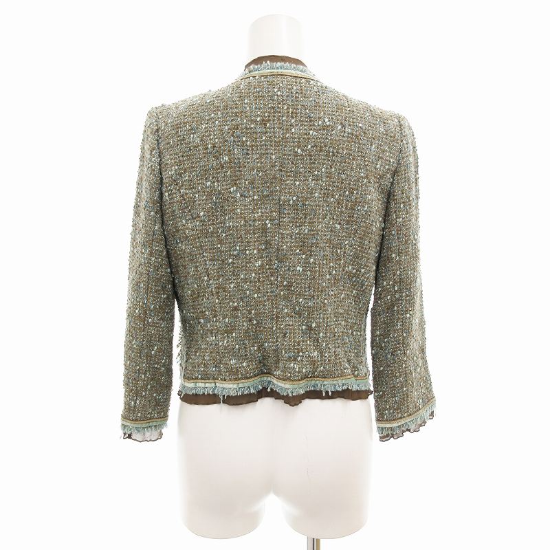 FOXEY BOUTIQUE フォクシー ツイード ノーカラー ジャケット 38 FOXEY