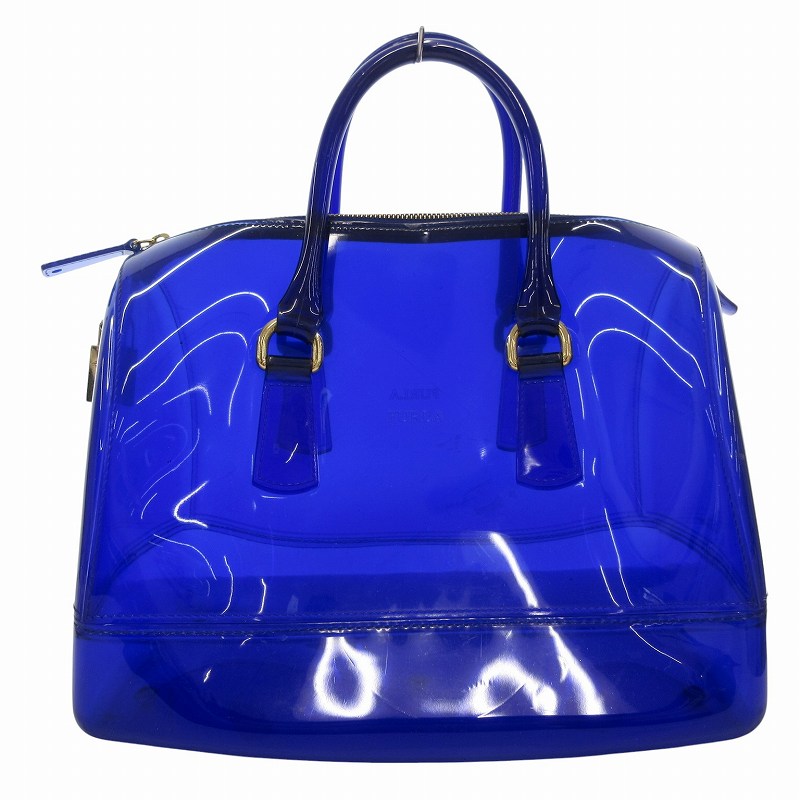 フルラ FURLA ビニールバッグ ハンド クリア ロゴ 青 ブルー /FF 