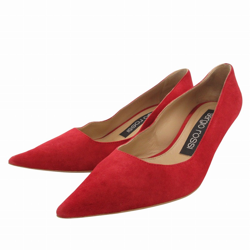 sergio rossi レッド スエード パンプス　36 1/2 Sergio Rossi セルジオロッシ 36 赤のスエードパンプス オン