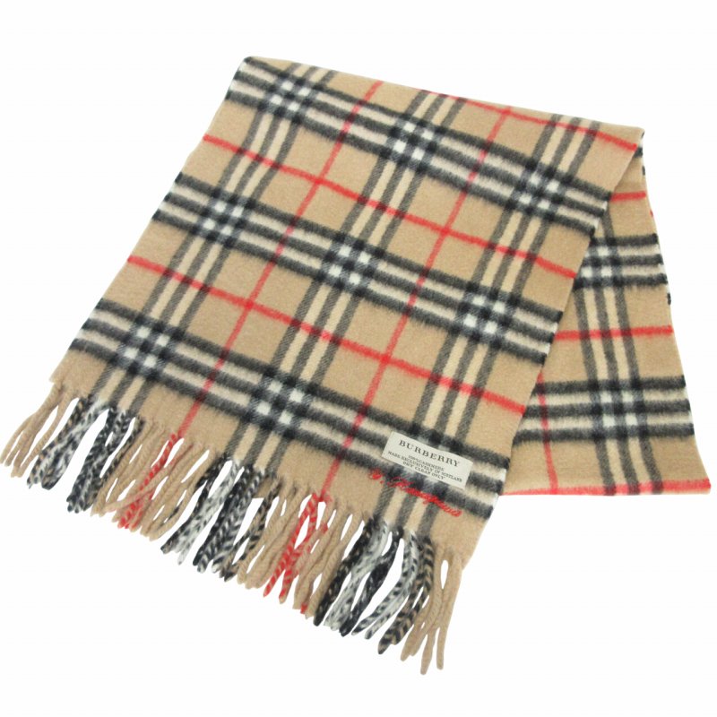 バーバリー BURBERRY 美品 スコットランド製 カシミヤ100％ マフラー ノバチェック ストール フリンジ IBO76 メンズ レディース