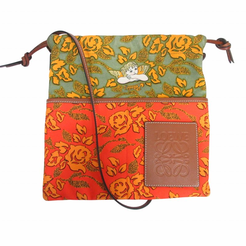 美品 ロエベ 巾着バック ドローストリングポーチ ストライプ マルチ