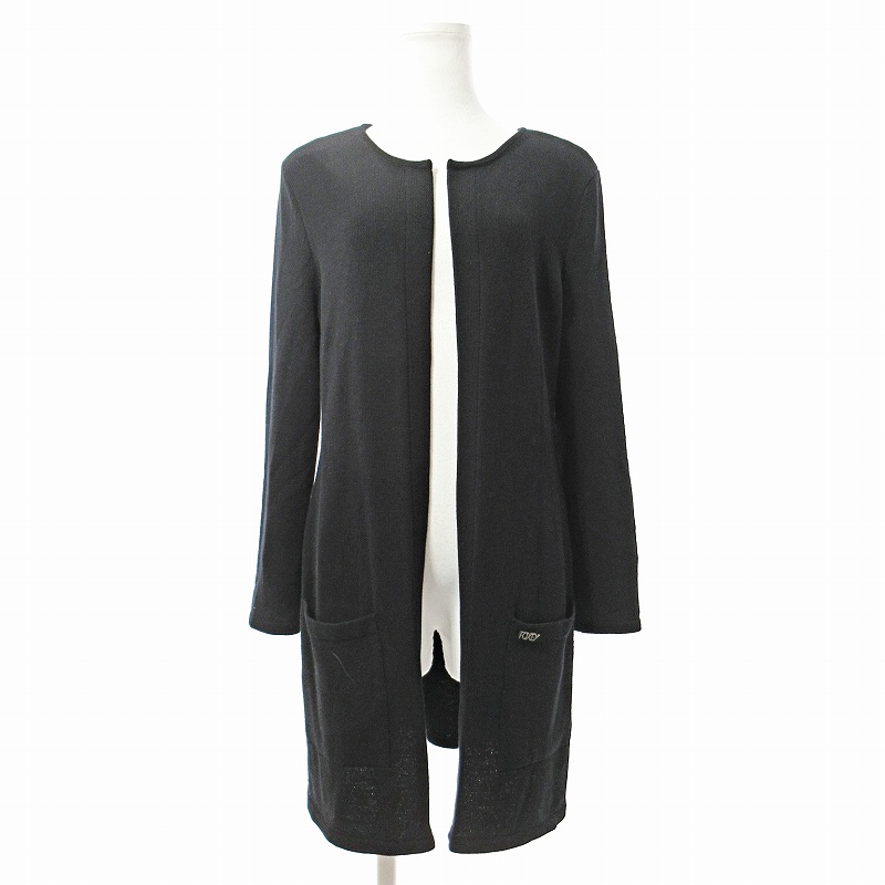 美品　Foxey フォクシー　ロングカーディガン　ニット　ロゴプレート　ブラック フォクシー ロングカーディガン ブラック 美品 Foxey フォクシー