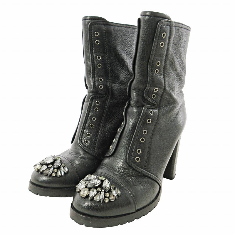 JIMMY CHOO ブーツ ブルックリン ニーブーツ 50｜ブラック ブラッシュドレザー