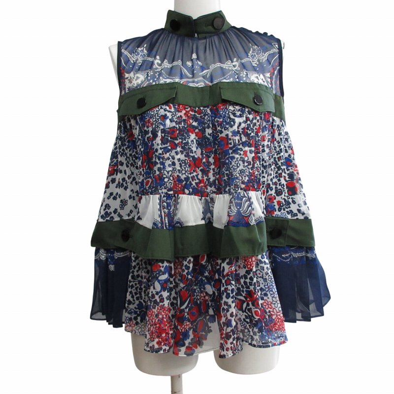 美品 sacai サカイ レースプリーツトップス ノースリーブ ペイズリー柄