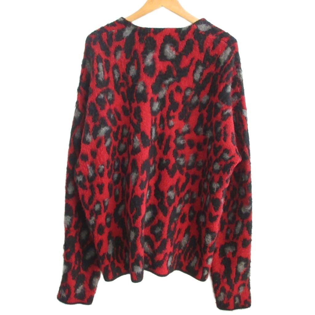 【中古】グラム glamb Kelog Cardigan レオパード柄 シャギーニット カーディガン 豹柄 赤 レッド 4 XL メンズ グラム glamb Kelog Cardigan レオパード柄 シャギーニット
