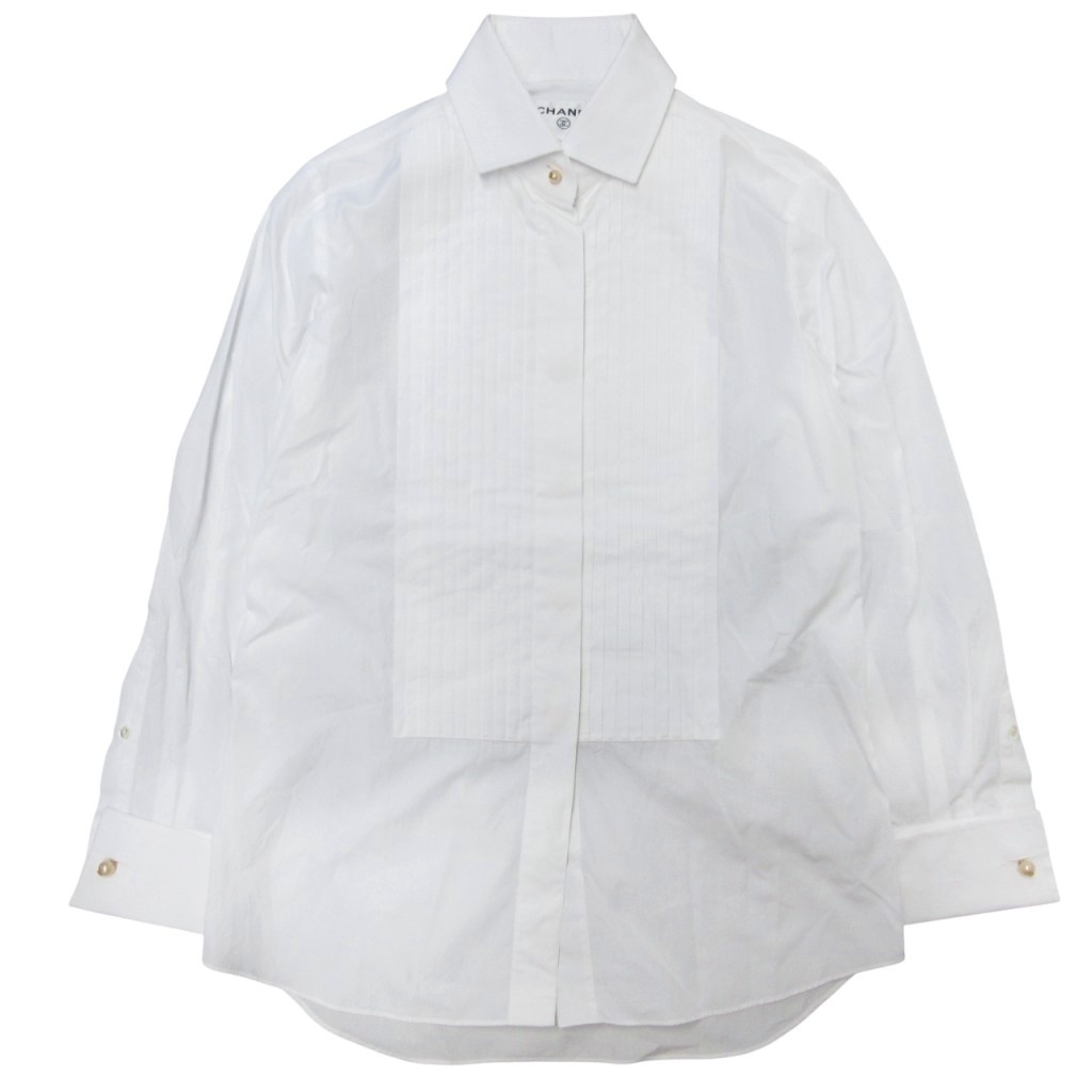 シャネル CHANEL 92P ドレスシャツ ココマーク パールボタン フロント