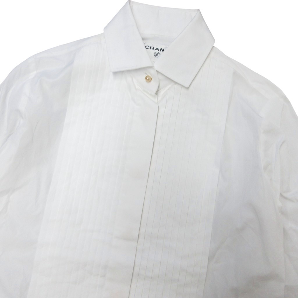 シャネル CHANEL 92P ドレスシャツ ココマーク パールボタン フロント