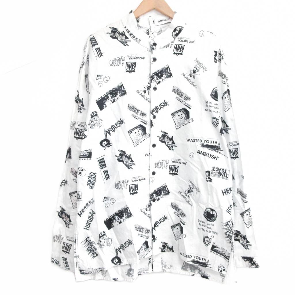 【中古】アンブッシュ AMBUSH グラフィック オーバーサイズシャツ プリント 総柄 バンドカラー ロング 2 約M ■MNK1 アンブッシュ AMBUSH グラフィック オーバーサイズシャツ プリント 総