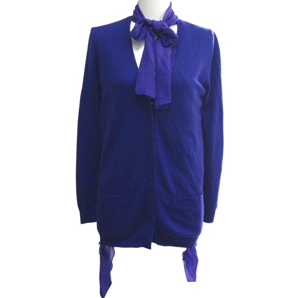 【中古】ボッテガヴェネタ BOTTEGA VENETA 希少 美品 カシミヤ シルクリボンカラー カーディガン パープル 40 IBO82 ボッテガヴェネタ BOTTEGA VENETA 希少 レア 美品 カシミヤ100% シルク