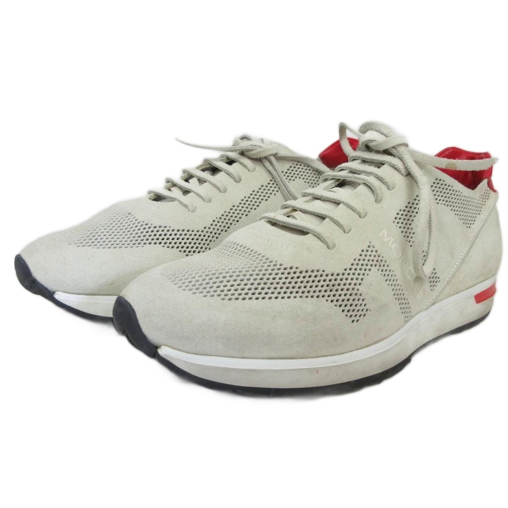 【中古】モンクレール MONCLER ALBELT アルバート スエード メッシュレザー スニーカー グレー 42 ■MNK2 モンクレール MONCLER ALBELT アルバート スエード メッシュレザー