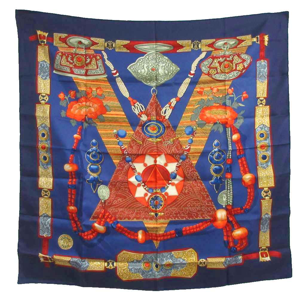 エルメス　チベット　TIBET　スカーフ　カレ90 エルメス HERMES 美品 カレ 90 チベット Tibet スカーフ シルク 大判