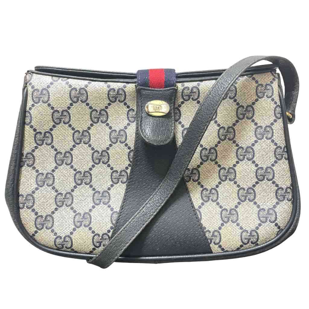 OLD GUCCI ヴィンテージ PVCレザー フラップショルダーバッグ GG柄 OLD GUCCI オールドグッチ GGプラス シェリーライン ショルダーバッグ