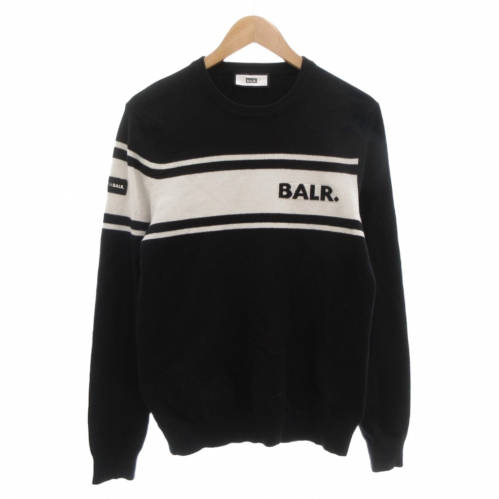 ボーラー BALR. ニット セーター L 長袖 ロゴ ライン 紺 ダーク 